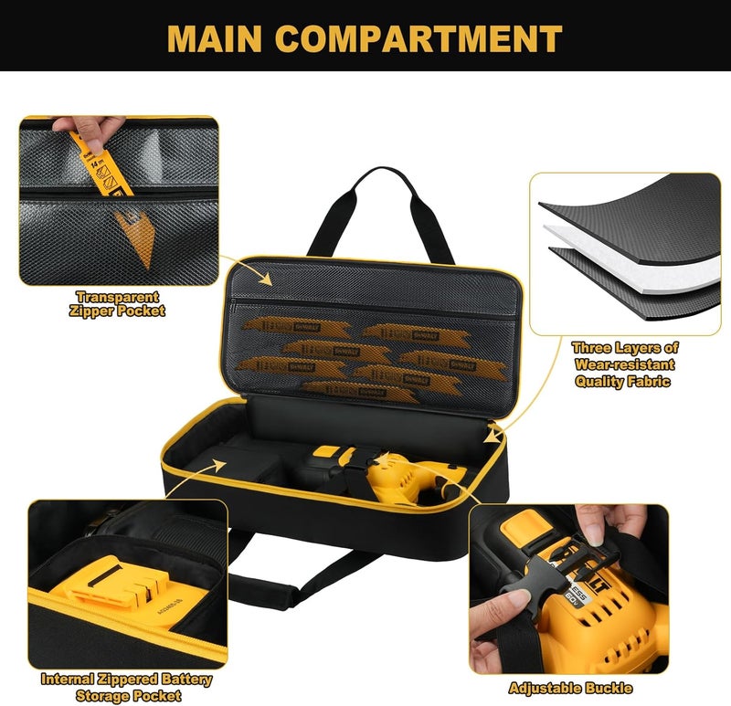 MRINCA Carrying Case Compatible with DEWALT 20V/60V Reciprocating Saw DCS380B/DCS382B/DCS389B and Milwaukee M18 2821-20/2621-20/2722-20, ​​with Multiple Accessory Pockets for RYOBI PCL515B Reciprocating Saw - Image 3